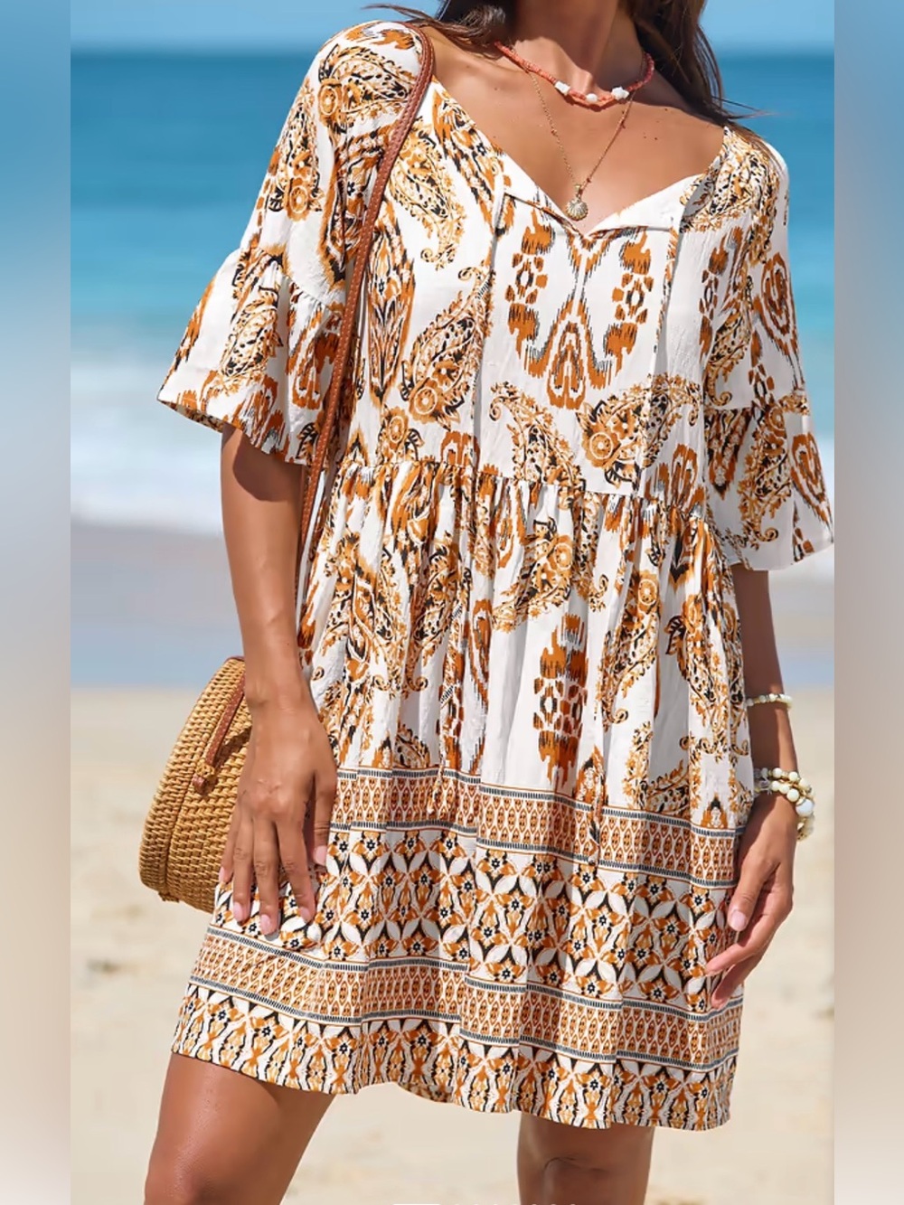 Cupshe White and Brown Paisley Midi Dress